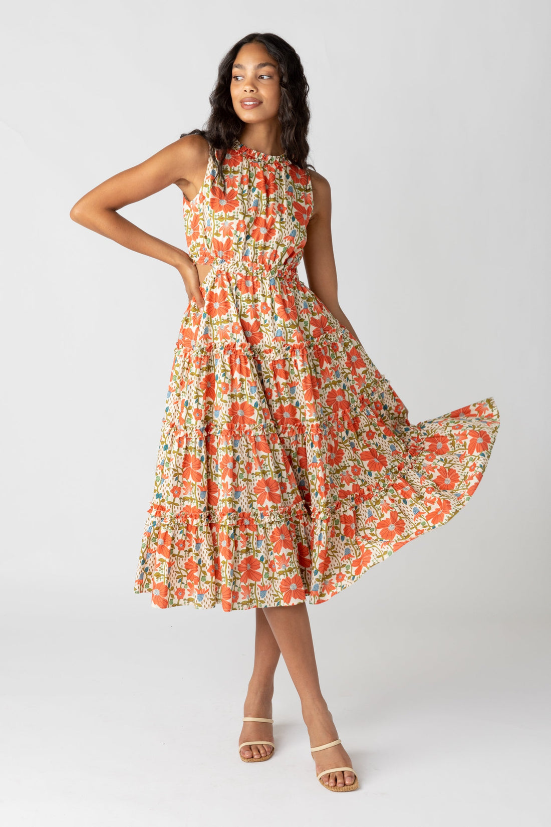 Mallory Side Cut Out Floral Midi Dress