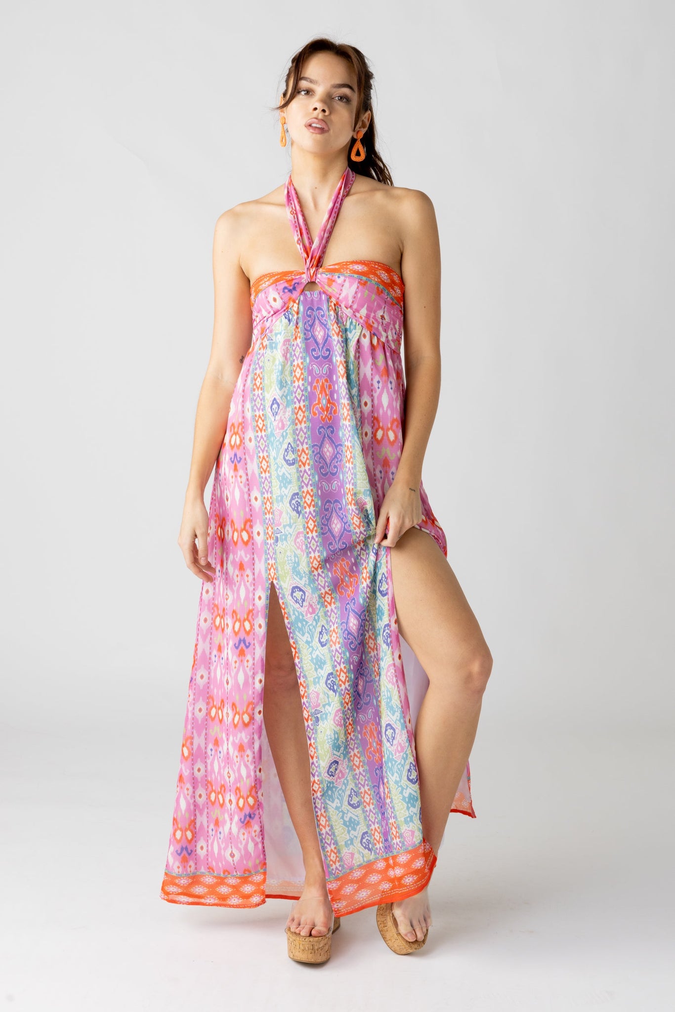 SALE - Verity Mixed Print Halter Maxi Dress