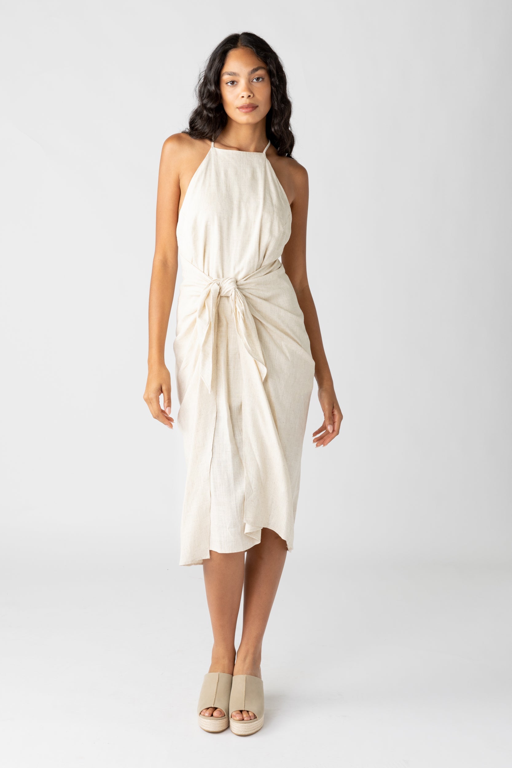 SALE - Hope Tie Waist Linen Midi Dress