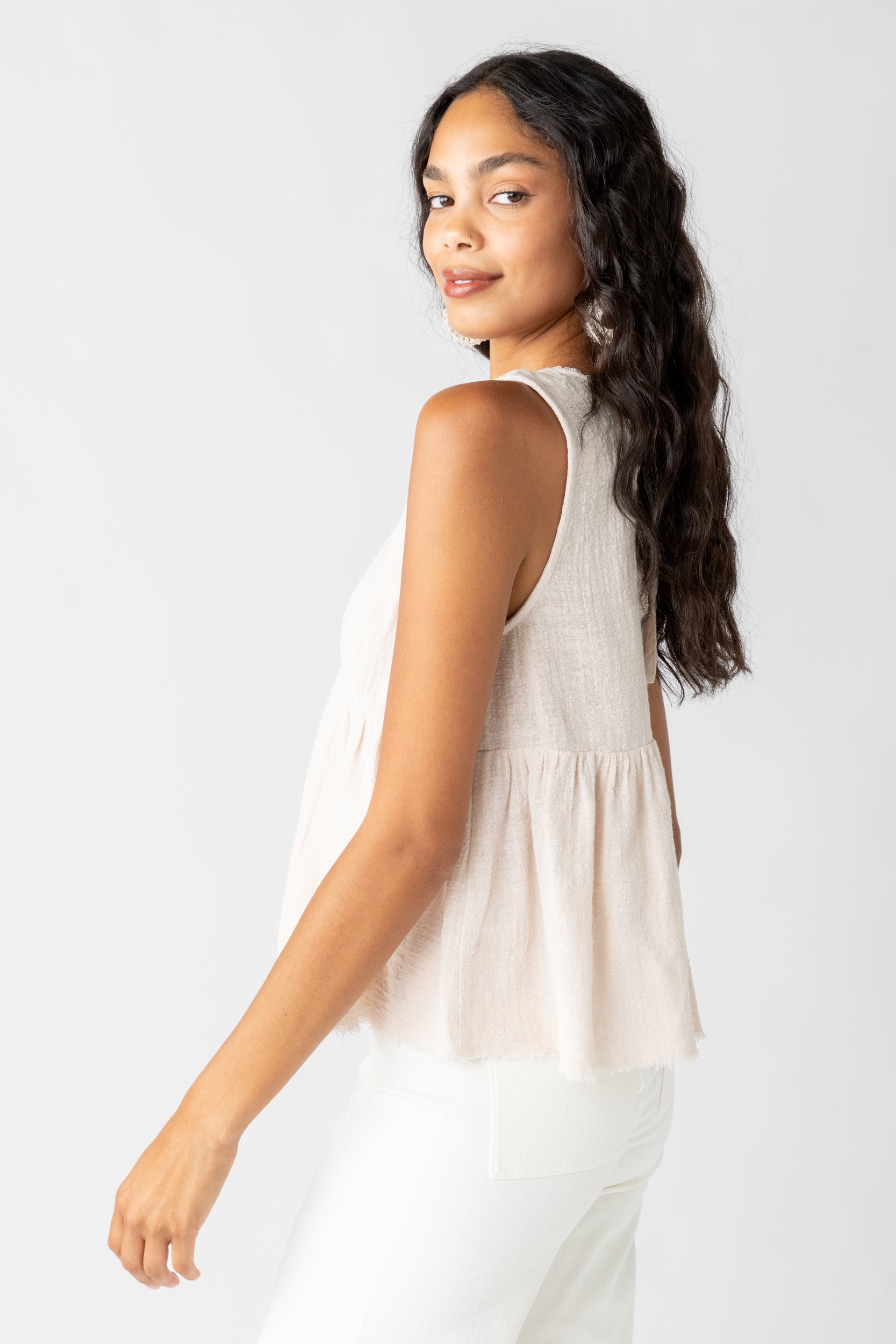 Lozano Scallop Trim V Neck Blouse