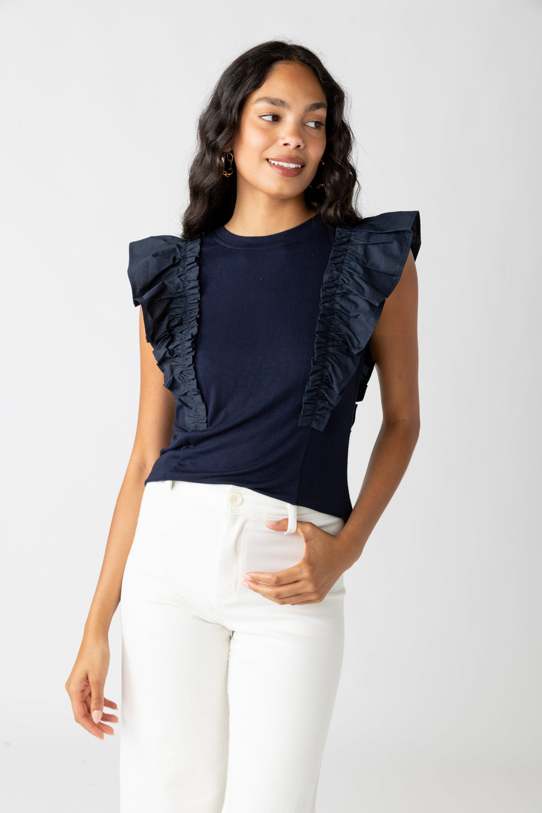 SALE - Demi Mixed Media Ruffle Tank