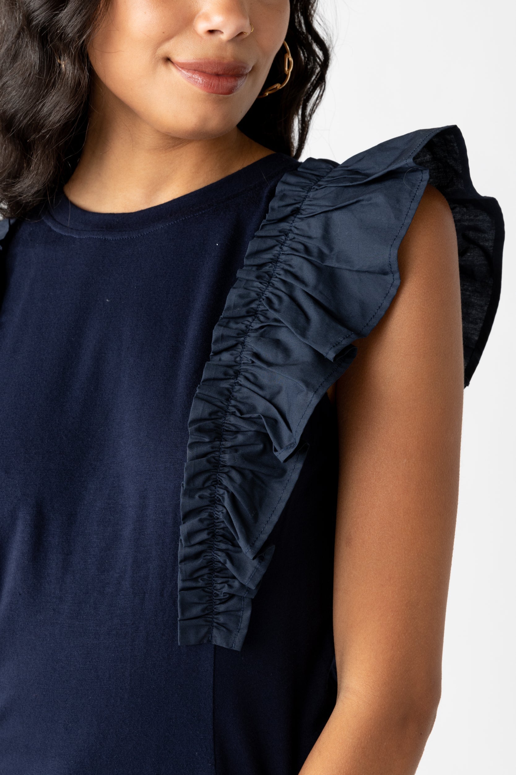 SALE - Demi Mixed Media Ruffle Tank