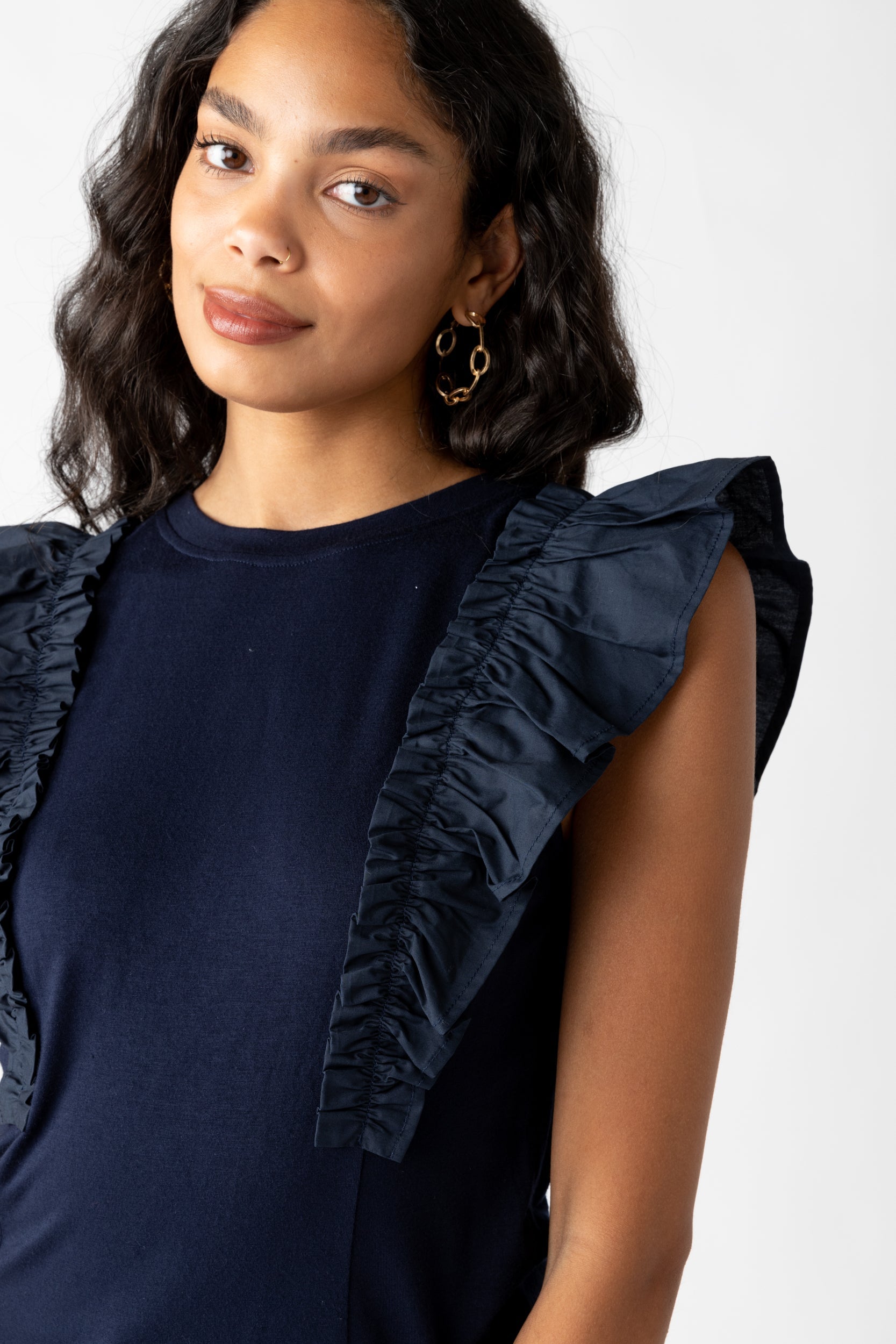 SALE - Demi Mixed Media Ruffle Tank