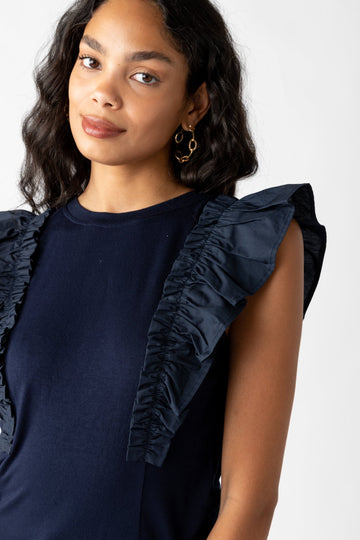 SALE - Demi Mixed Media Ruffle Tank