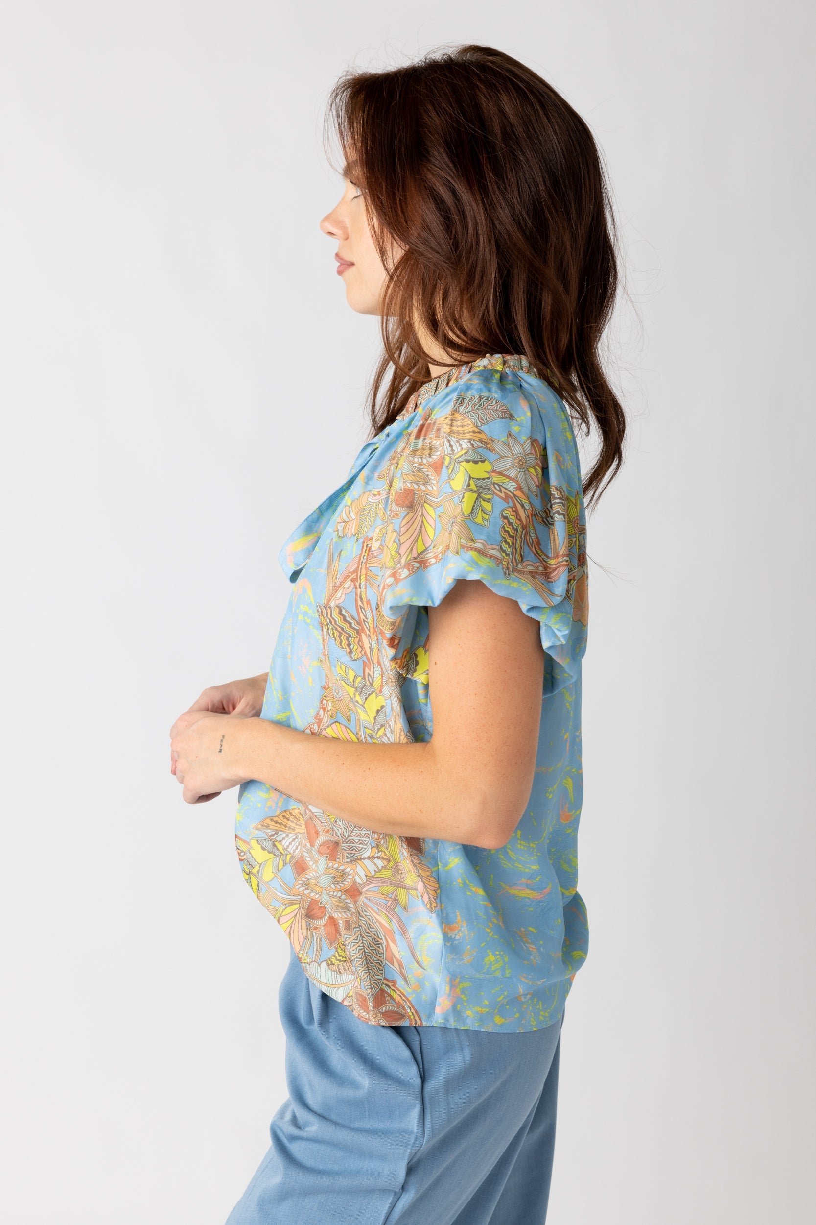 SALE - Destin Printed V Neck Blouse