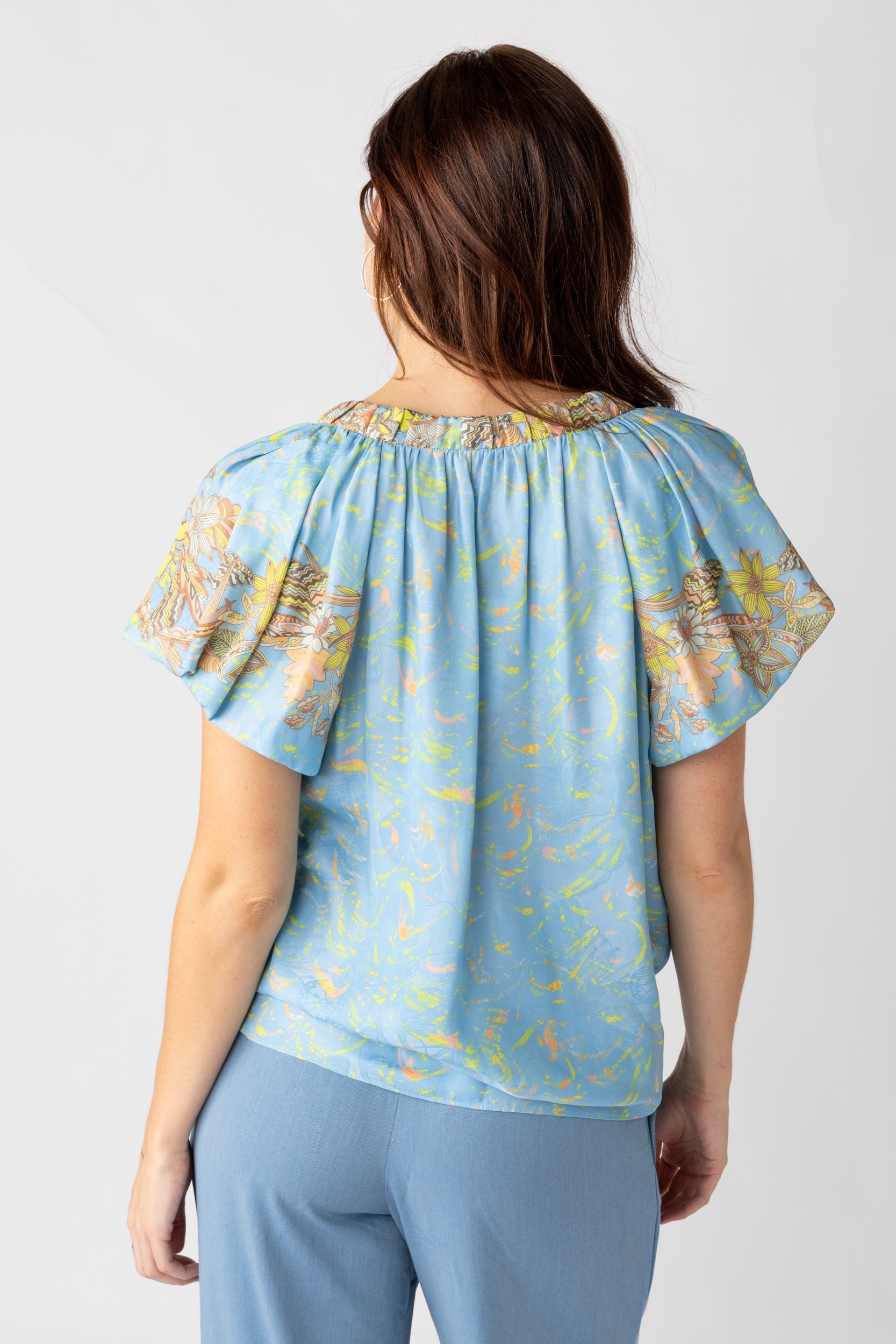 SALE - Destin Printed V Neck Blouse
