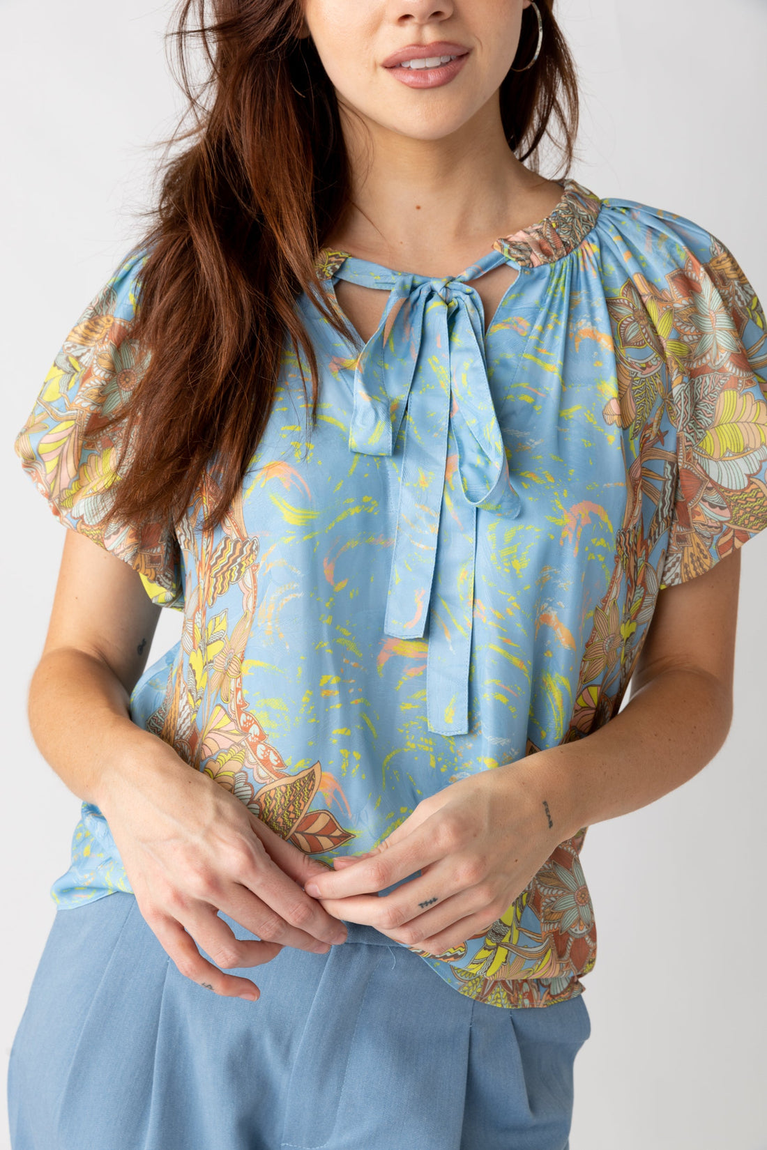 SALE - Destin Printed V Neck Blouse