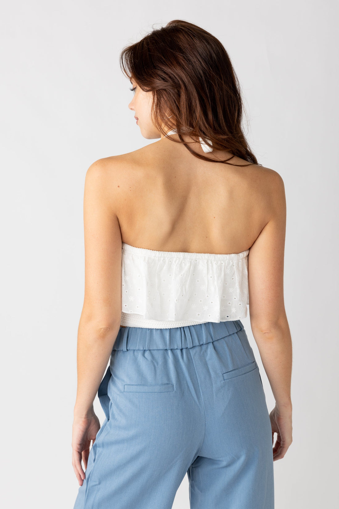 Elena Eyelet Detail Halter Cropped Top