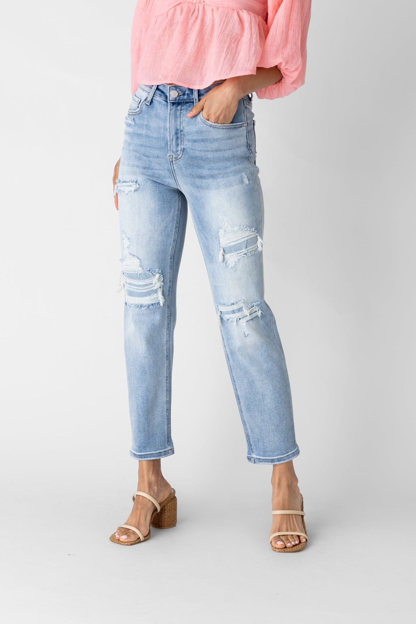 SALE - Brooklyn High Rise Distressed Straight Leg Jeans