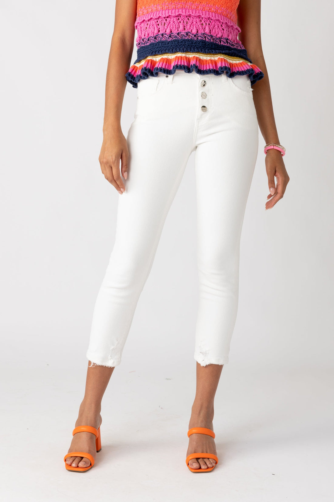 Clover Button Front Straight Leg Jeans
