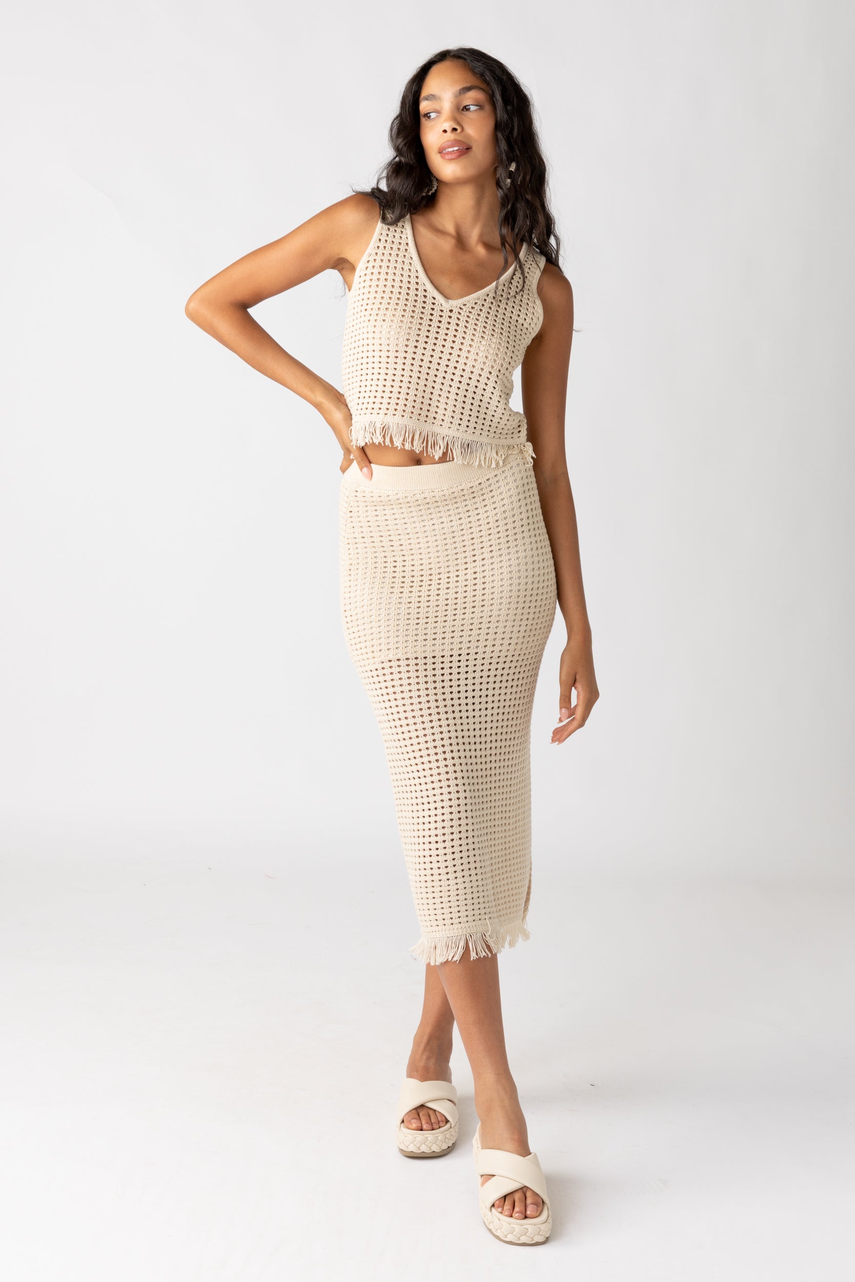 SALE - Luna Crochet Fringe Midi Skirt