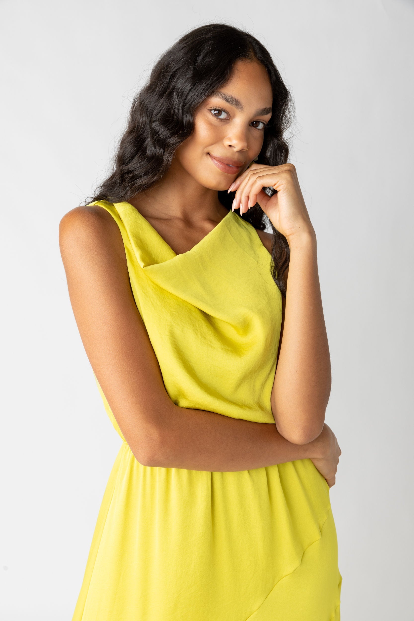 The Bruckman Cowl Neck Draped Maxi Dress