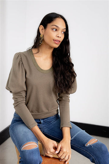 Nyla Puff Sleeve Button Detail Top