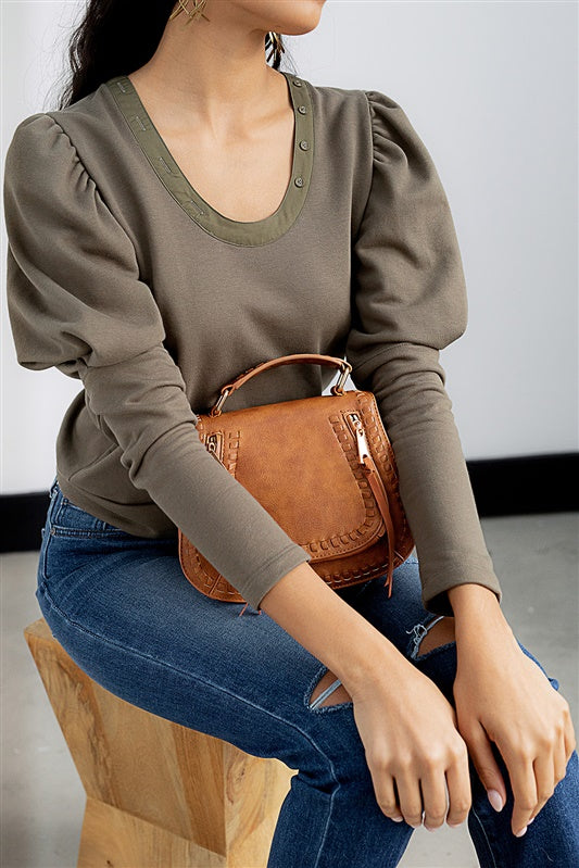 Nyla Puff Sleeve Button Detail Top