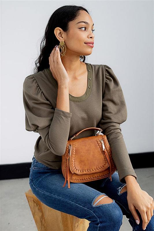Nyla Puff Sleeve Button Detail Top