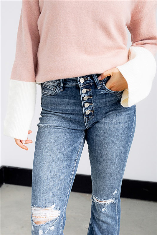 Audie High Rise Distressed Flared Jeans