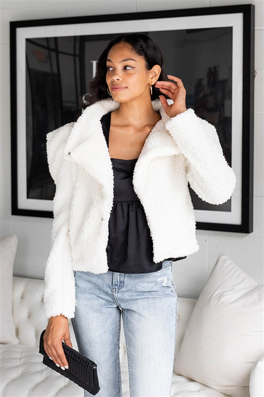 Keeli Shearling Puff Sleeve Cropped Jacket