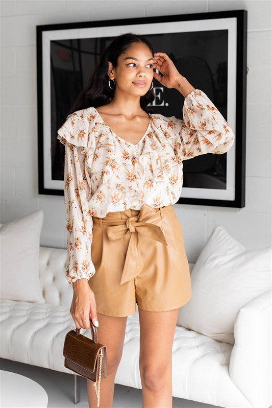 Taria Printed Ruffle Detail Blouse