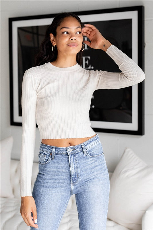 Gaines Ribbed Long Sleeve Cropped Top