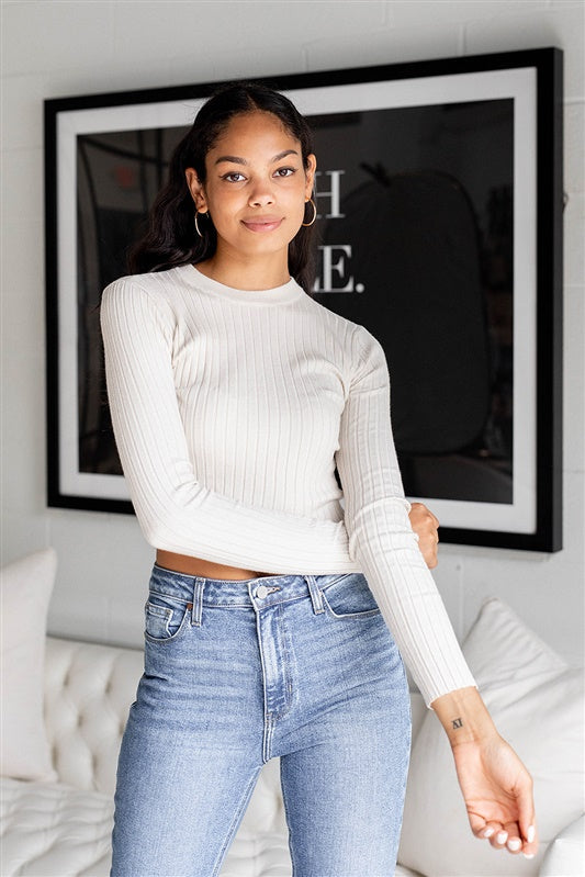 Gaines Ribbed Long Sleeve Cropped Top