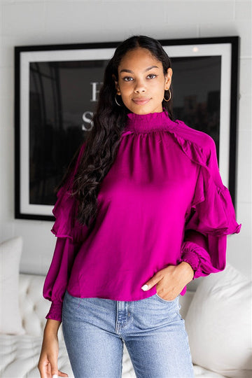 Mimi Mock Neck Ruffle Sleeve Blouse