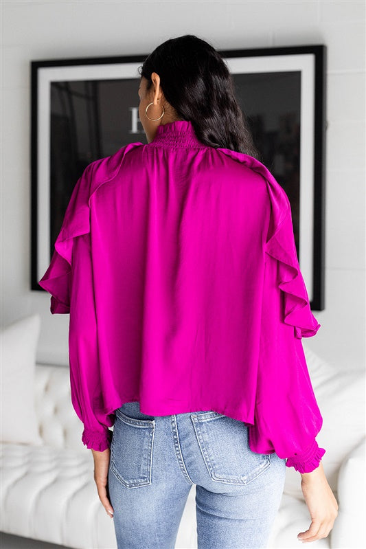 Mimi Mock Neck Ruffle Sleeve Blouse