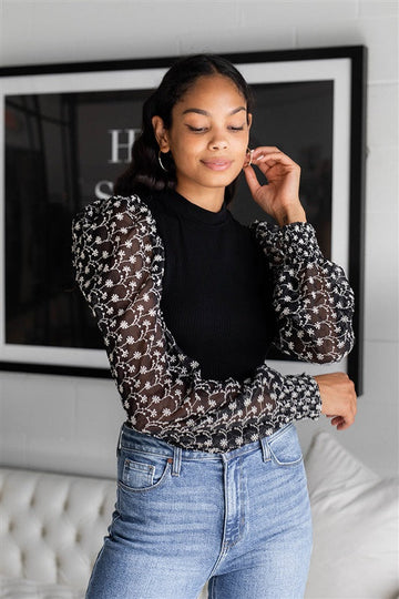 Stanton Floral Sheer Sleeve Bodysuit