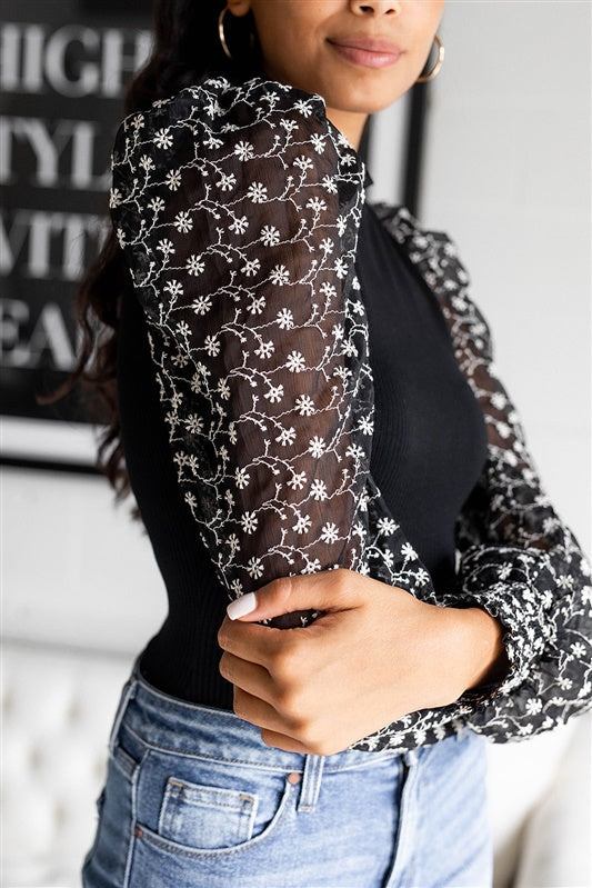 Stanton Floral Sheer Sleeve Bodysuit