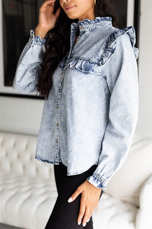 Maycee Ruffle Detail Denim Blouse