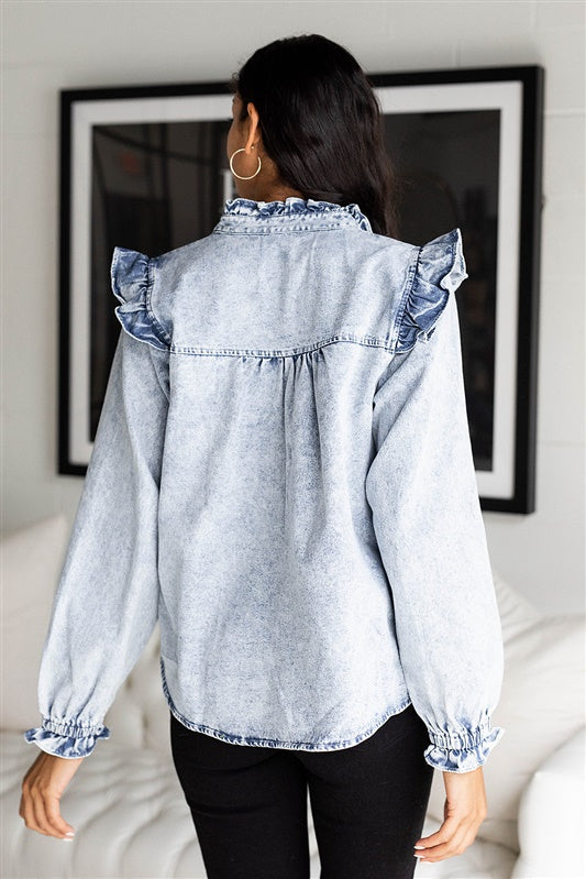 Maycee Ruffle Detail Denim Blouse