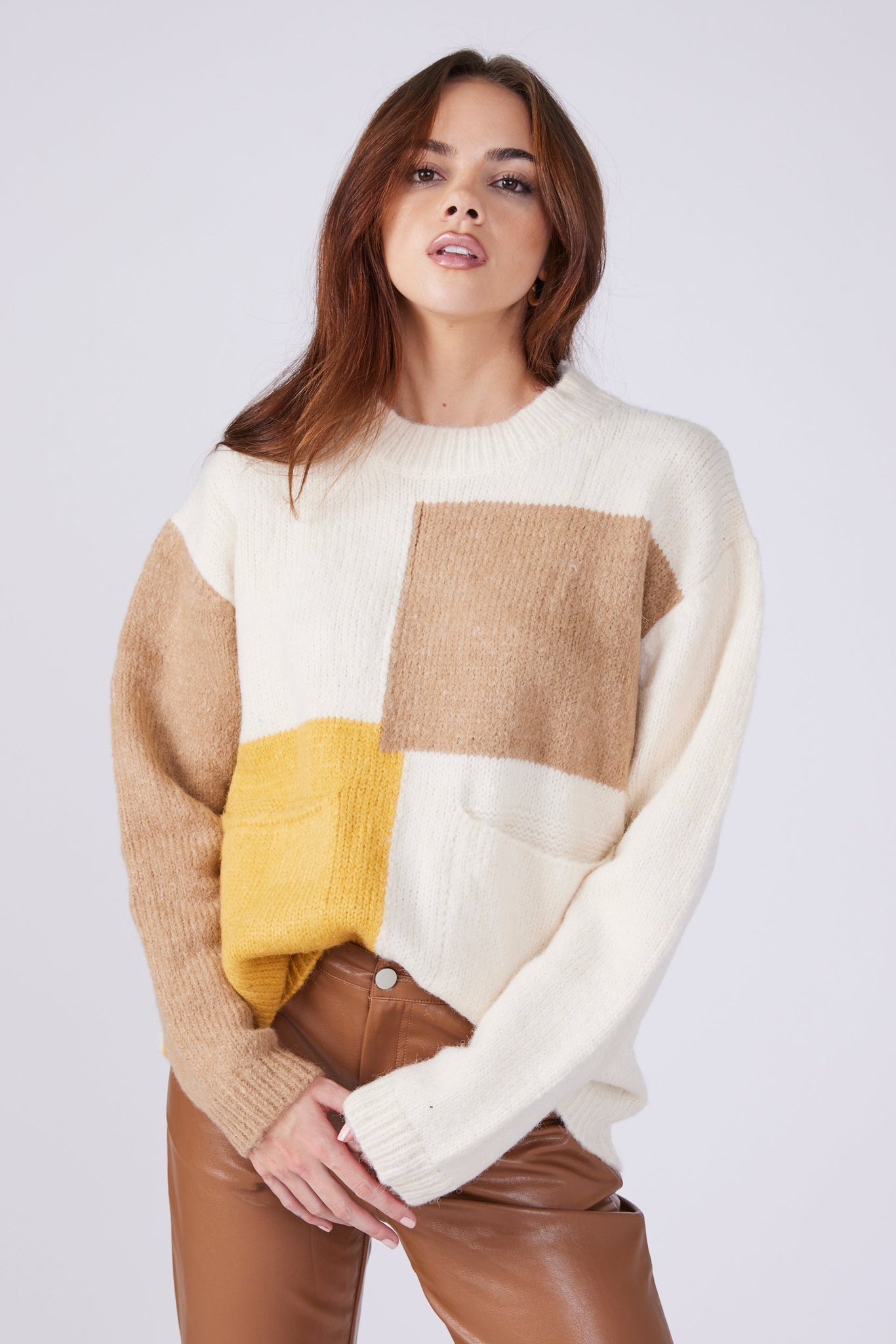 SALE - Olivia Colorblock Pocket Detail Sweater