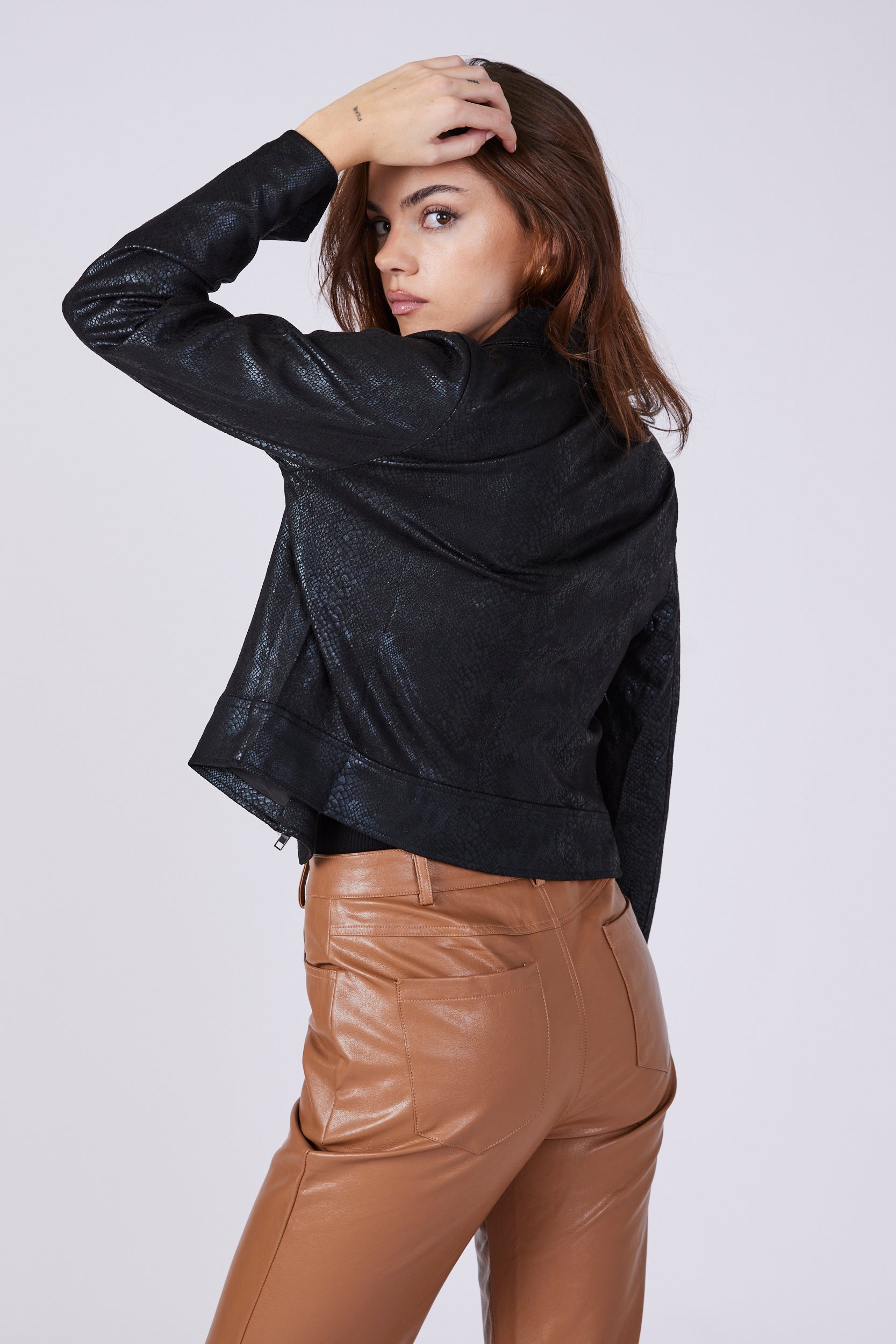 Harmony Snake Embossed Moto Jacket
