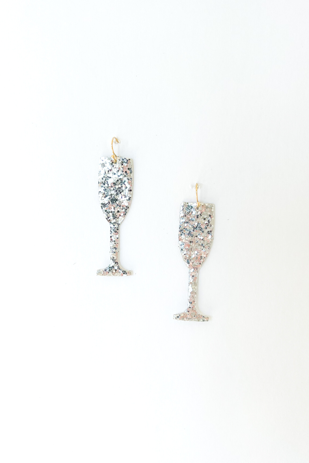 Monica Silver Glitter Champagne Glass Earrings