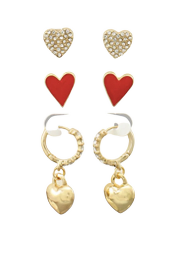 Heart Studs & Huggie Earrings Set