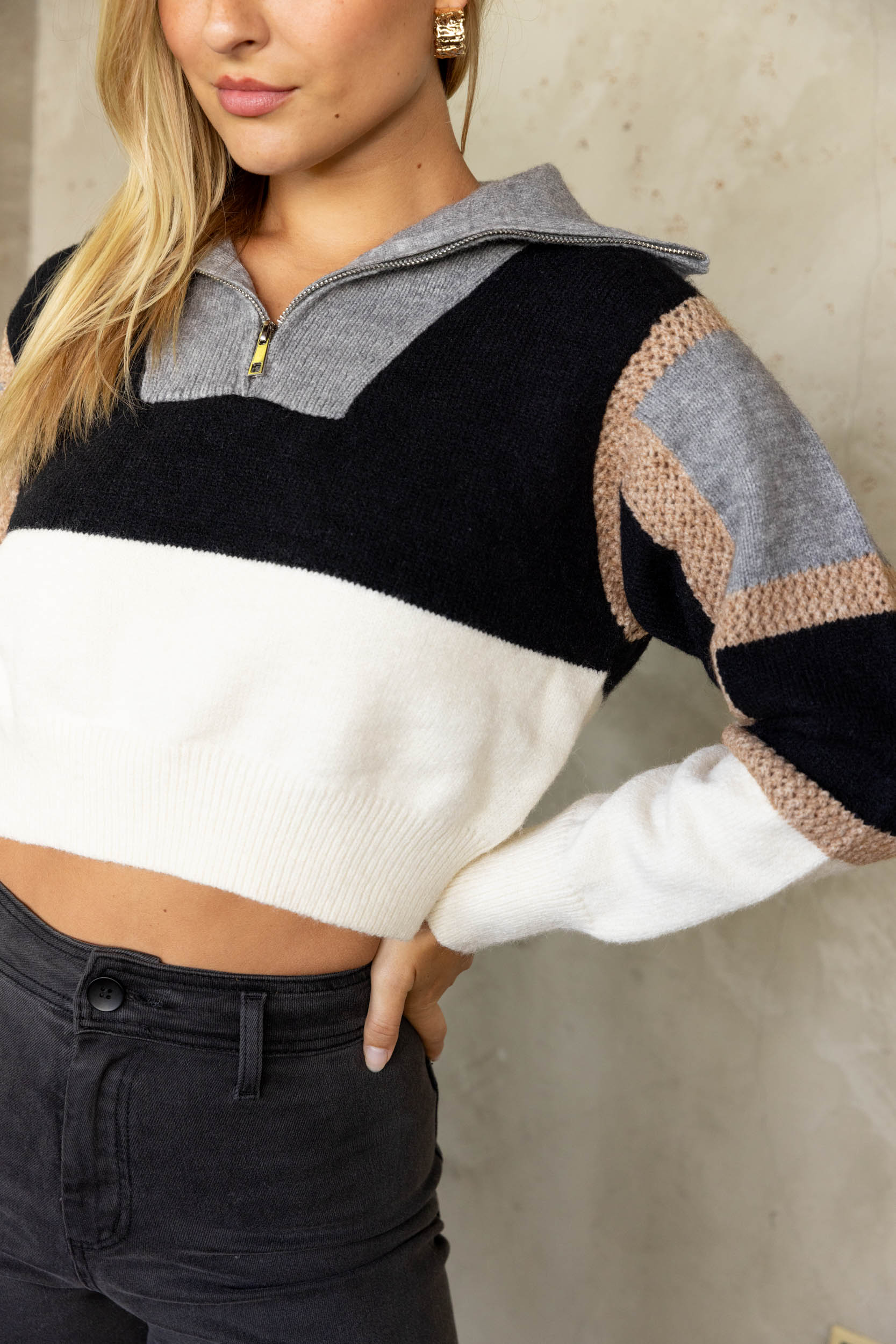 SALE - Ives Colorblock Half Zip Sweater
