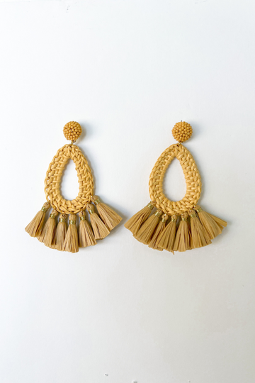 SALE - Mara Rattan Teardrop Fringe Earrings