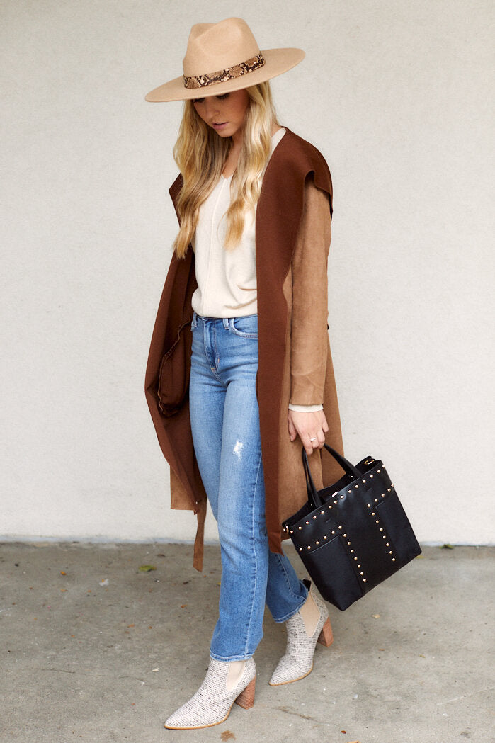 Patia Faux Suede Belted Coat