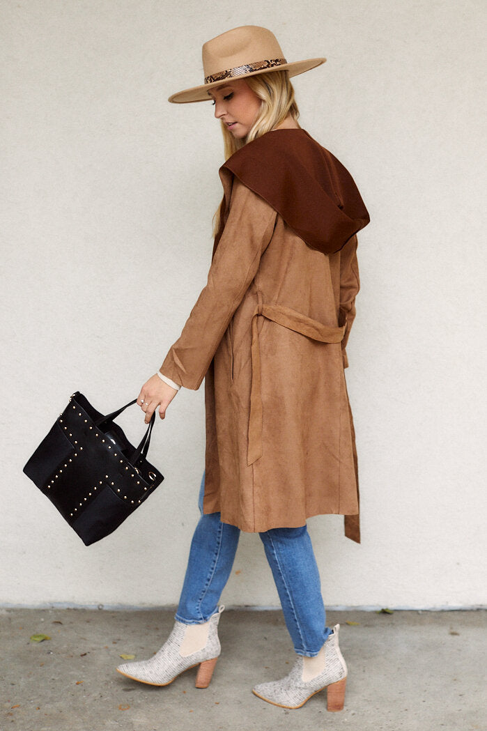 Patia Faux Suede Belted Coat