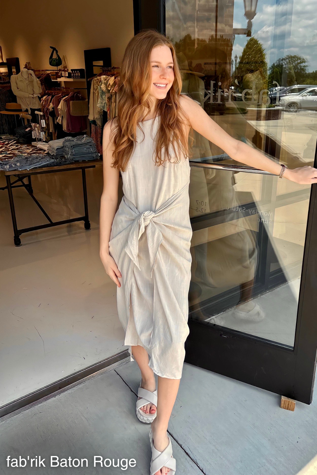 SALE - Hope Tie Waist Linen Midi Dress