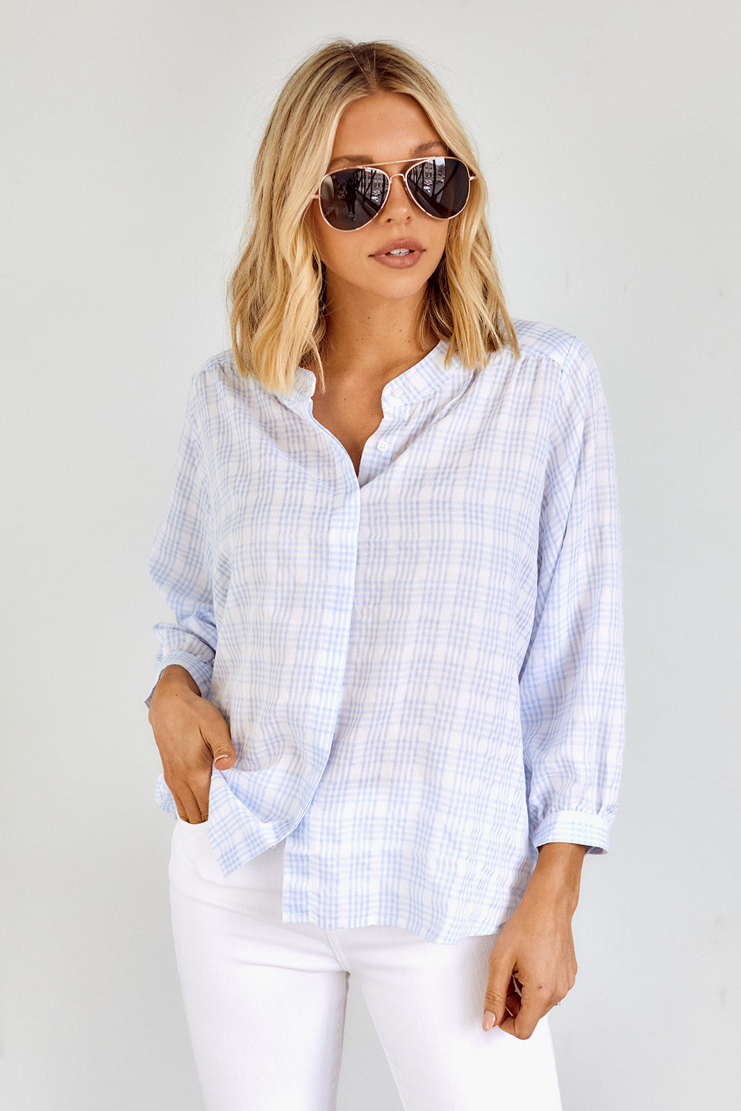 Cami Plaid Button Front Blouse