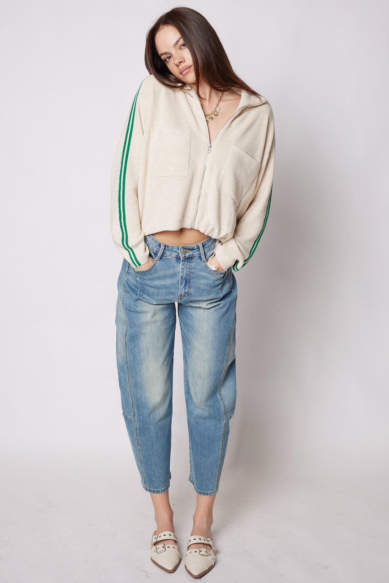 Carla Stripe Zip Up Knit Sweater