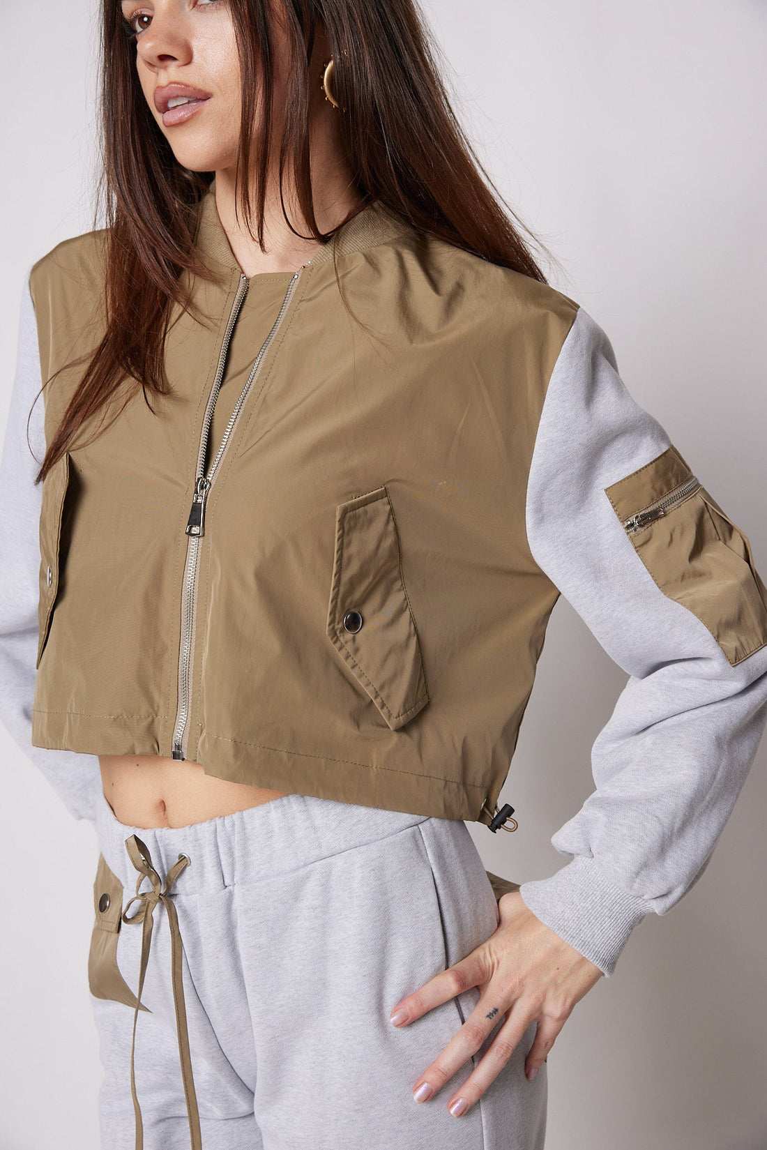 SALE - Annie French Terry Nylon Mix Bomber Jacket