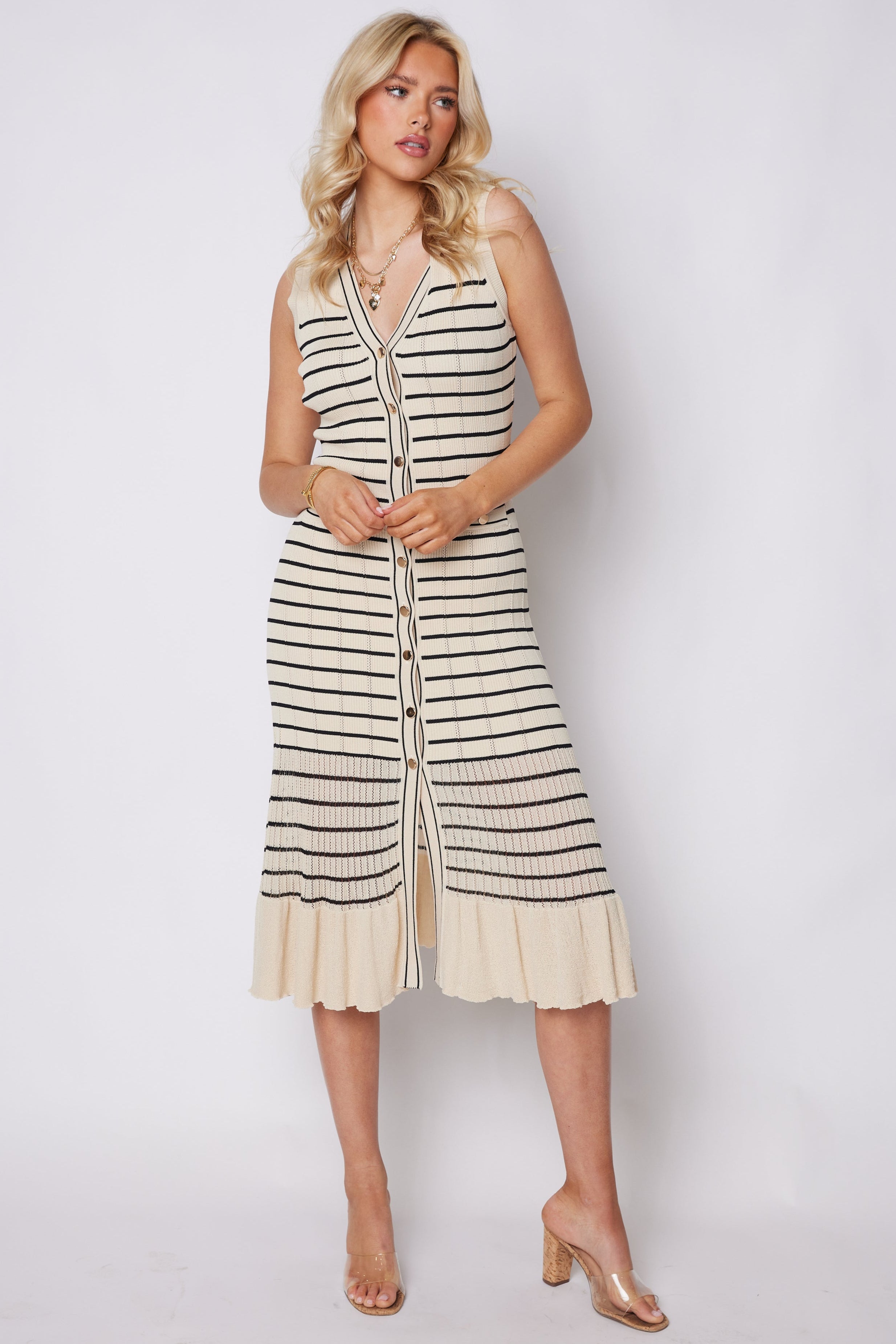 SALE - Juliette Knit Stripe Button Front Dress