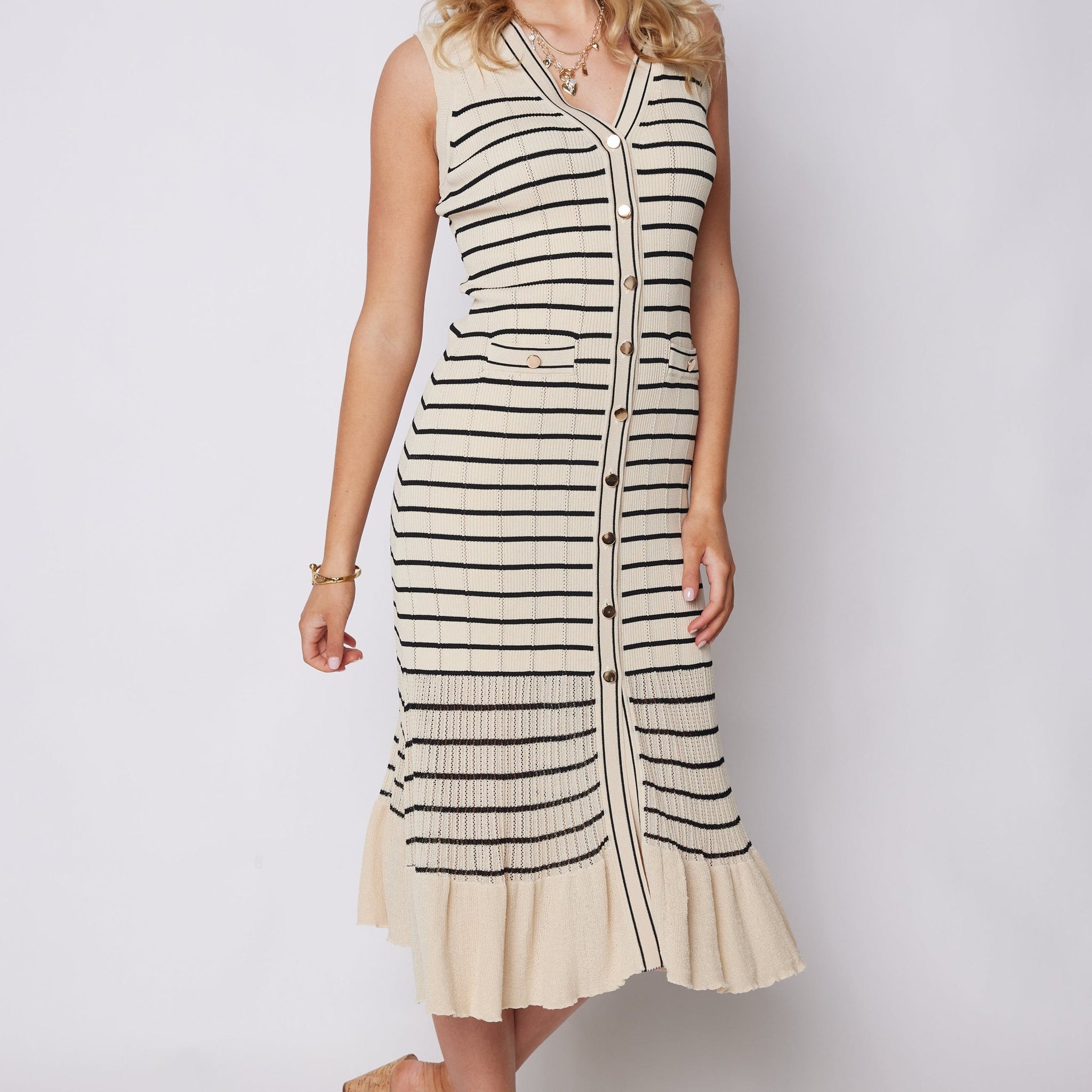 SALE - Juliette Knit Stripe Button Front Dress