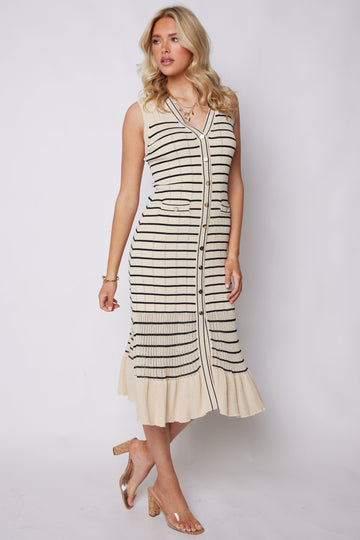 SALE - Juliette Knit Stripe Button Front Dress