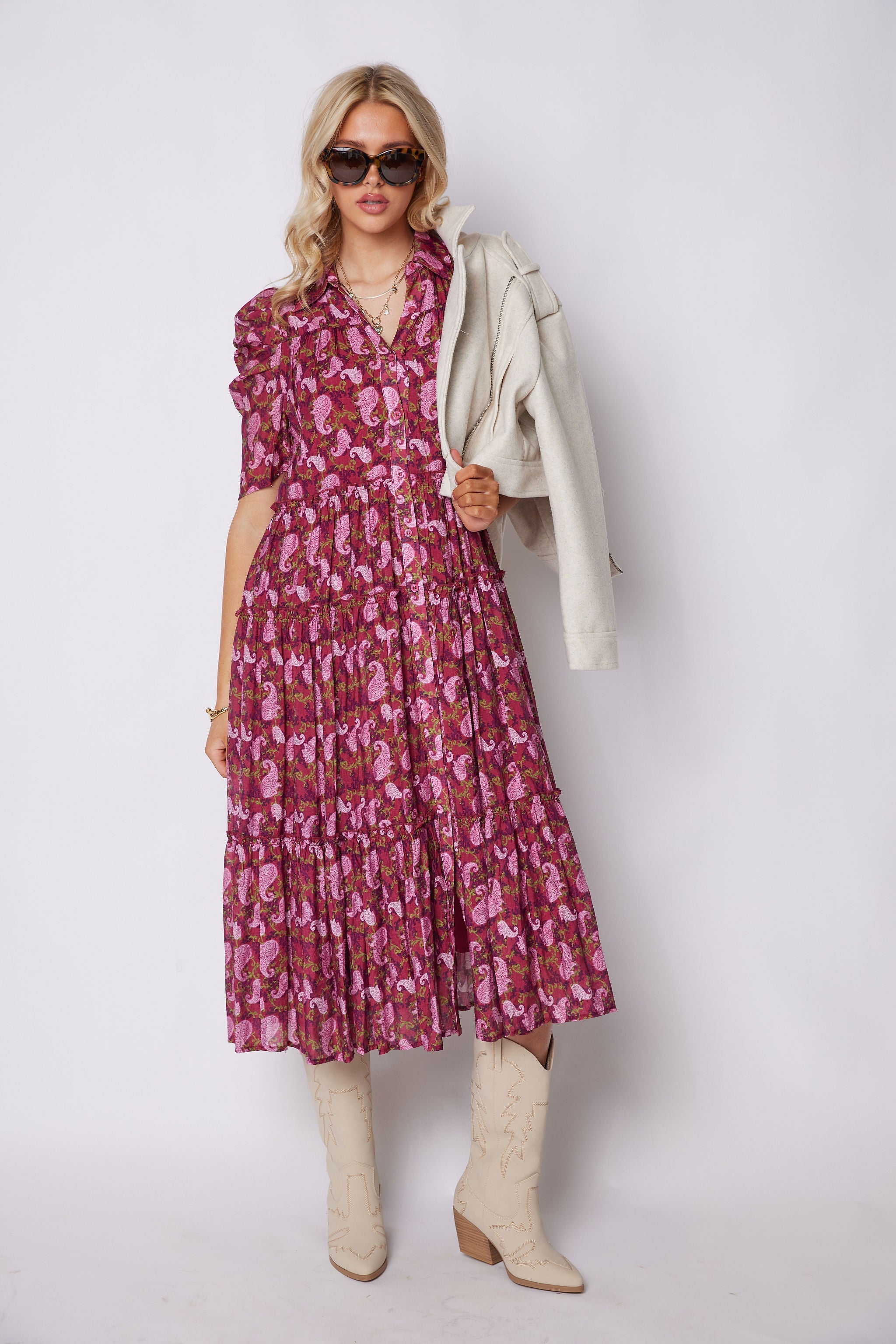 Louise Printed Button Front Midi Dress
