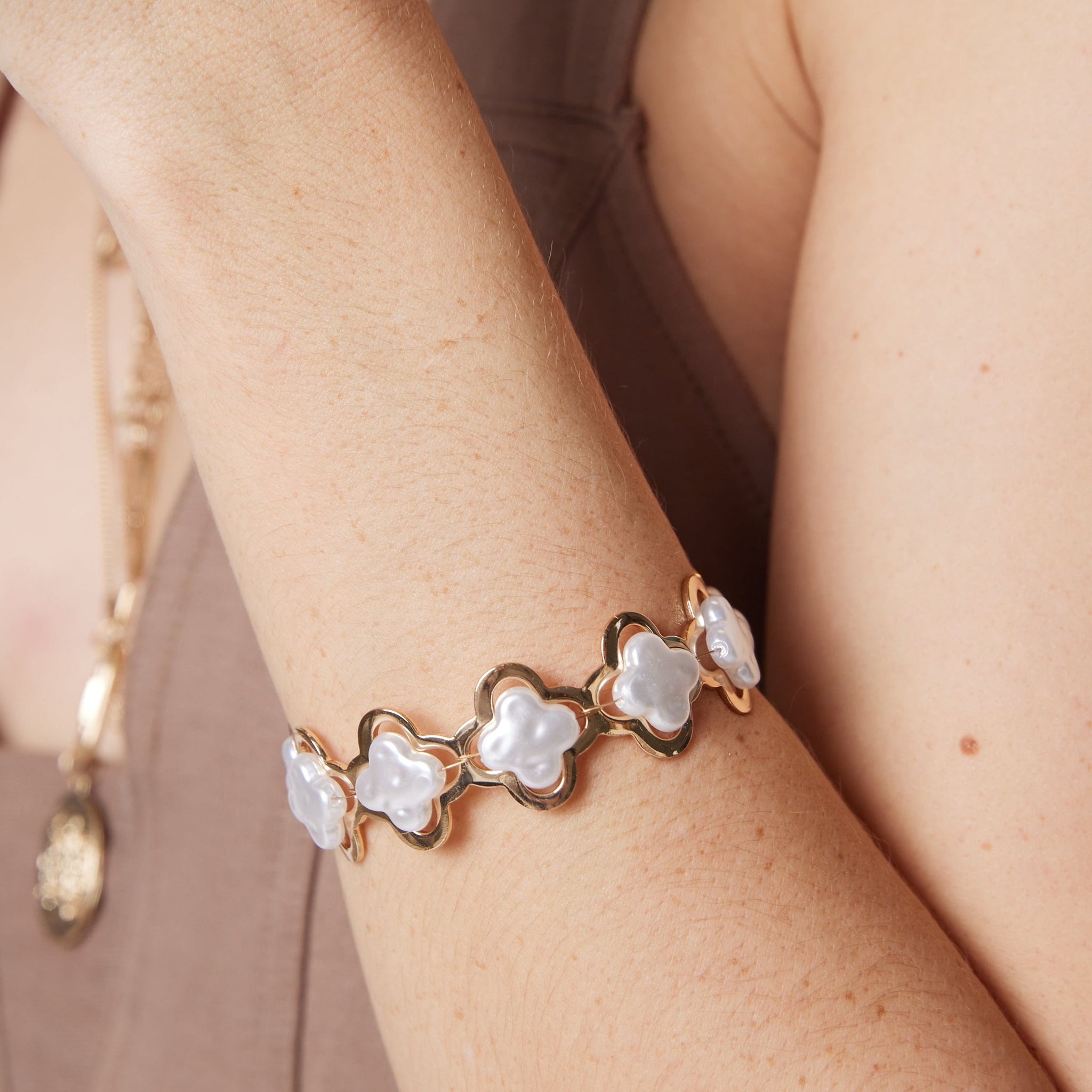 Diana Pearl Clover Cuff Bracelet