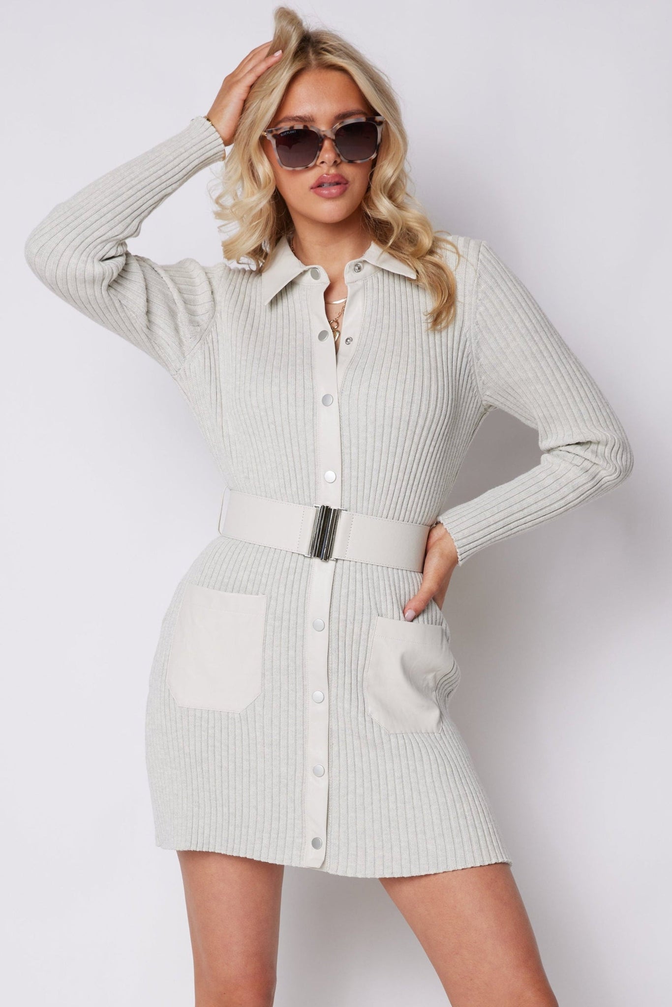 Dawn Belted Rib Knit Sweater Dress