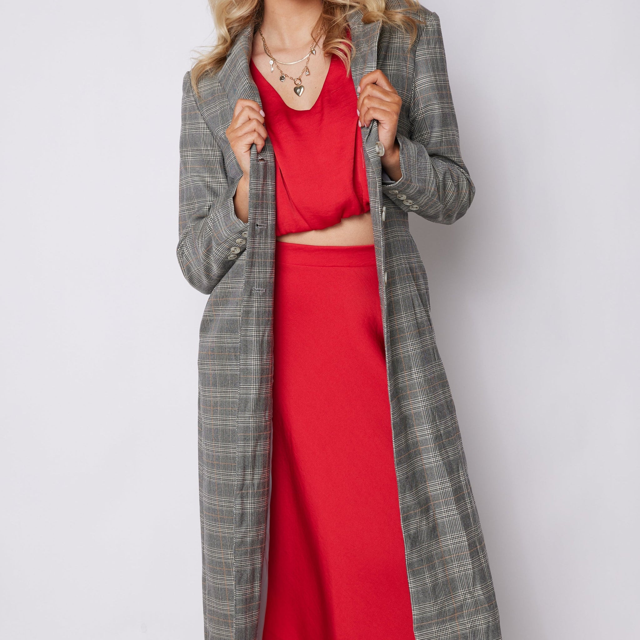 SALE - Julie Extra Long Plaid Blazer