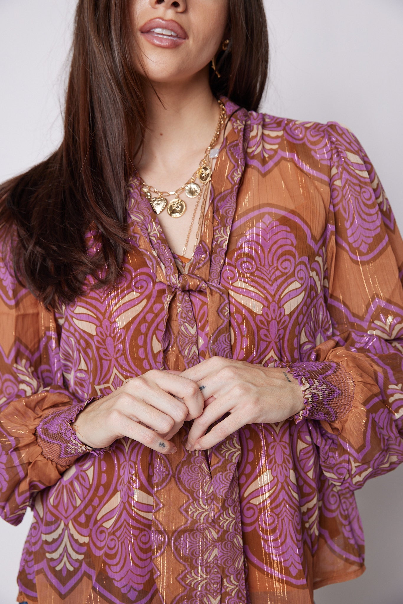 SALE - Paige Printed Tie Neck Blouse